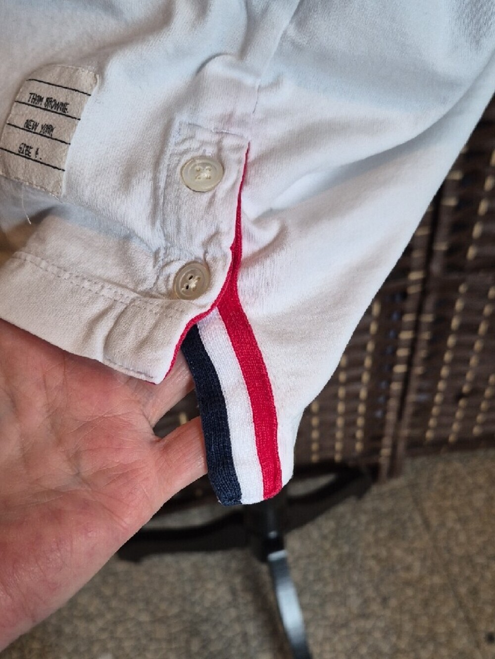 Thom Browne White Short-Sleeve Ringer Tee with Navy Trim - Picture 7 of 9